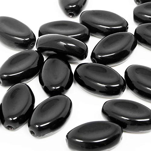 Glasperlen 20x Oliven schwarz 12x7mm Schmuckperlen oval Perlen Beads -1828 von Schmuck-Traumwelt