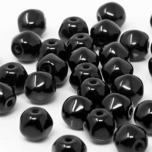 Glasperlen 40 St. Kugeln schwarz 5 mm Böhmische Glas Perlen Beads zum Basteln von Schmuck-Traumwelt