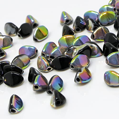 Glasperlen Pinch Beads 5x3mm 55 St. Perlen Schwarz Vitrail beschichtet zum Basteln von Schmuck-Traumwelt