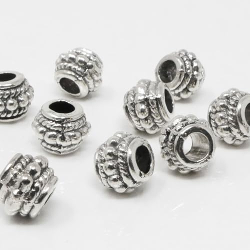 Metallperlen 6,5x8mm Bastelperlen 10x Metall Rondelle Silber Antik Großlochperlen Perlen Beads von Schmuck-Traumwelt