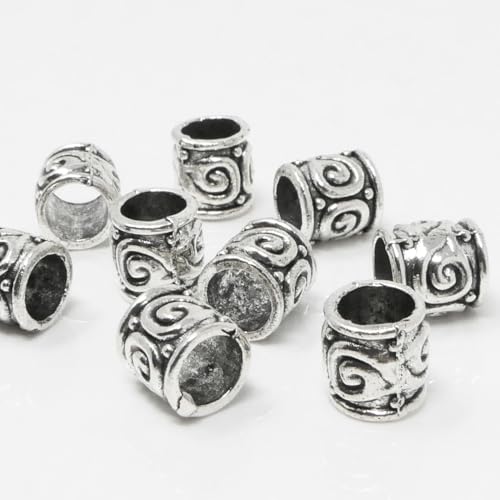 Metallperlen 8,5x8mm Bastelperlen 10x Metall Tubes Silber Antik Großlochperlen Perlen Beads von Schmuck-Traumwelt