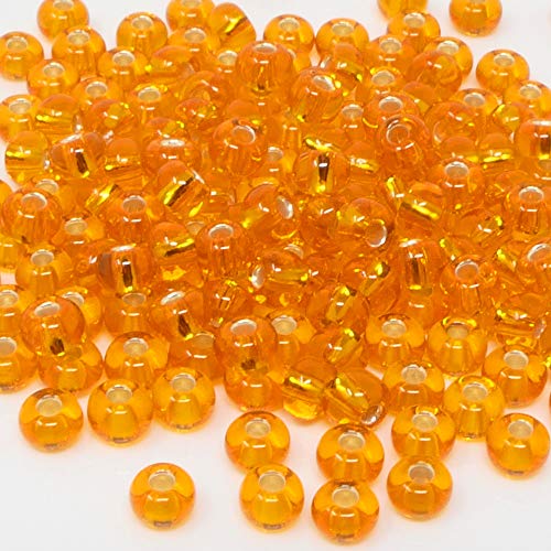 Rocailles 5/0 Glas Perlen mit Silbereinzug 4mm orange 170x Glasperlen Beads -1481 von Schmuck-Traumwelt