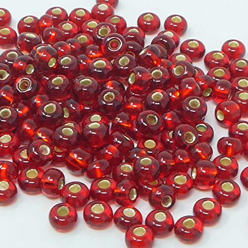 Rocailles 5/0 Glas Perlen mit Silbereinzug 4mm rot 170x Rocaillesperlen -1501 von Schmuck-Traumwelt