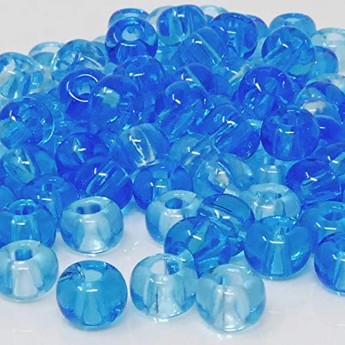 Rocailles-Perlen-Mix Hellblau 100 Stück Glasperlen 6mm mit 1,8mm Loch zum Auffädeln und Basteln Größe 3/0 von Schmuck-Traumwelt