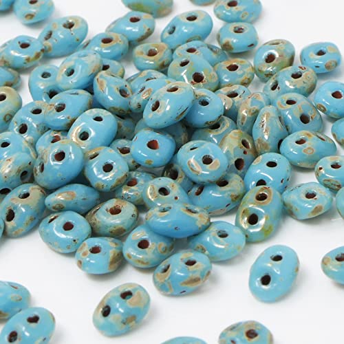 Super Duo Twin Beads 5mm tschechische Glasperlen 100 St. Hellblau Travertin opak Perlen zum Basteln von Schmuck-Traumwelt