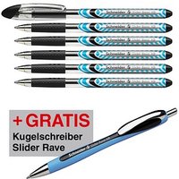 AKTION: Schneider Kugelschreiber Slider Basic schwarz, Schreibfarbe: schwarz, 6 St. + GRATIS Slider Kugelschreiber Rave XB, schwarz von Schneider