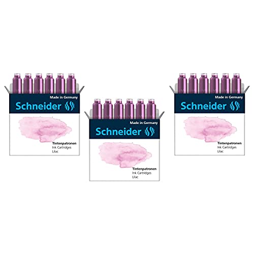 SCHNEIDER 3 Packungen mit 6 Tintenpatronen für Füllfederhalter, Pastellfarben, Lila von Schneider