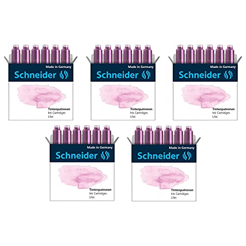 SCHNEIDER 5 Packungen mit 6 Tintenpatronen für Füllfederhalter Pastell Lila von Schneider