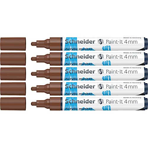 Schneider 120207 Paint-It Acrylstifte (mit 4 mm Rundspitze, hochdeckende Acrylfarben für Holz, Leinwand, Stein uvm.) 5er Pack, braun von Schneider