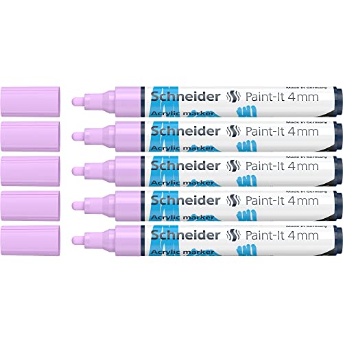 Schneider 120228 Paint-It Acrylstifte (mit 4 mm Rundspitze, hochdeckende Acrylfarben für Holz, Leinwand, Stein uvm.) 5er Pack, pastell-lila von Schneider