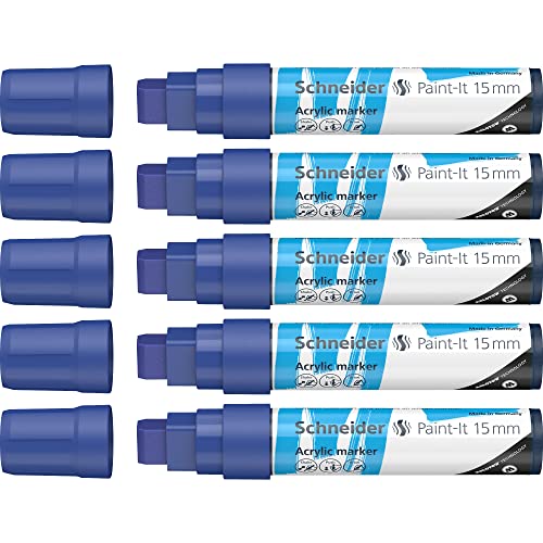 Schneider 120303 Paint-It Acrylstifte (mit 15 mm Strichbreite, hochdeckende Acrylfarben für Holz, Leinwand, Stein uvm.) 5er Pack, blau von Schneider