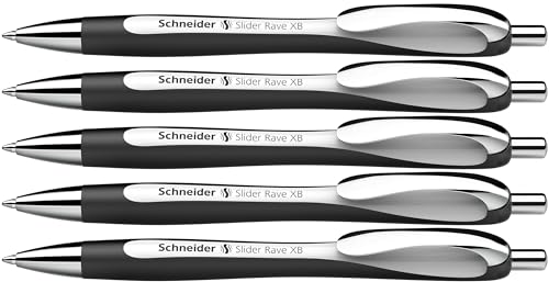 Schneider 132549 Slider Rave XB Kugelschreiber (Limitierte Sonderedition in weiß-schwarz, Made in Germany) 5 Stück, Schreibfarbe: blau von Schneider