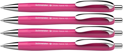 Schneider 132554 Slider Rave XB Kugelschreiber (Limitierte Sonderedition in power pink, Made in Germany) 4 Stück, Schreibfarbe: blau von Schneider