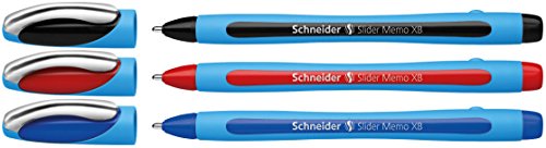 Schneider 150293 Slider Memo XB Kugelschreiber (mit Kappe, Strichstärke: XB, Schreibfarbe: rot/schwarz/blau, Made in Germany) 3er Etui von Schneider