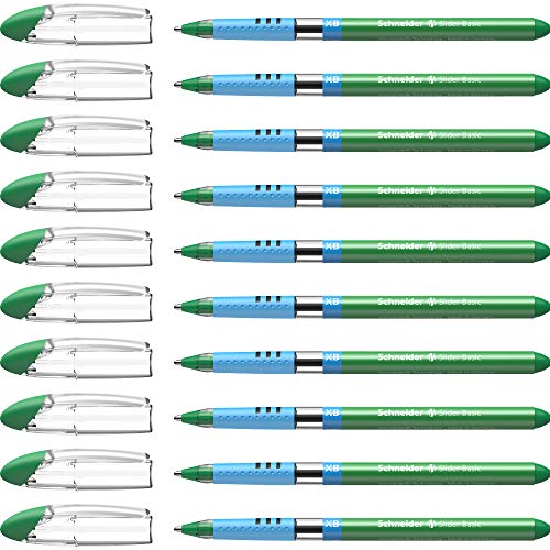 Schneider 151204 Slider Basic Kugelschreiber (Kappenmodell mit Soft-Grip-Zone und der Strichstärke XB=Extrabreit) 10er Packung, grün von Schneider