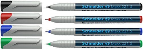 Schneider 221 S Universal-Marker (Non-Permanent, feucht abwischbar, 0,4 mm) 4er Etui schwarz/rot/blau/grün von Schneider