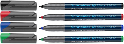 Schneider 224 M Universal-Marker (Permanent, 1 mm, Cap-Off-Ink) 4er Etui schwarz/rot/blau/grün von Schneider