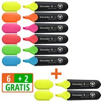 6 + 2 GRATIS: Schneider Job Textmarker farbsortiert, 6 St. + GRATIS 2 St. von Schneider