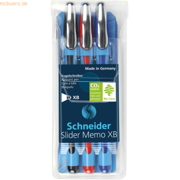 Schneider Kugelschreiber Slider Memo XB Etui mit rot blau schwarz von Schneider