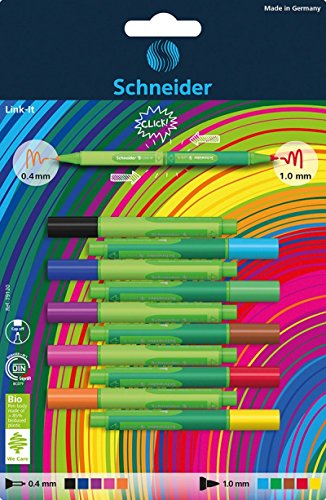 Schneider Link-It Fasermaler und Fineliner (mit 1,0 mm bzw. 0,4 mm Strichstärke, zusammenstecken und beliebig kombinieren) 10er Set von Schneider