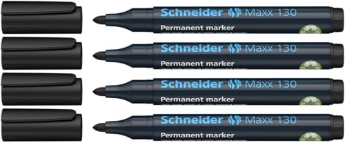 Schneider Maxx 130 Permanent-Marker mit Rundspitze (Strichstärke: 1-3 mm, nachfüllbar) 4er Packung schwarz von Schneider