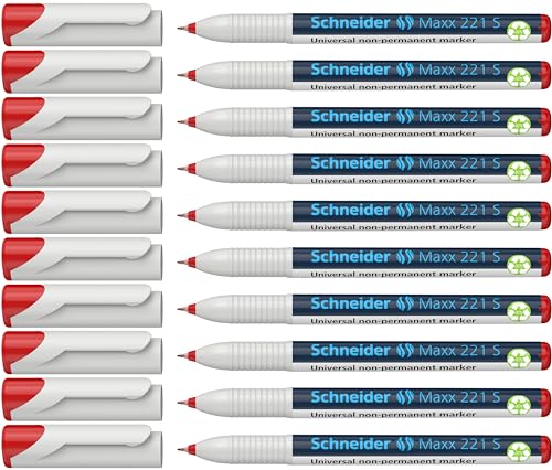 Schneider Maxx 221 S Universal-Marker (non-permanent, feucht abwischbar, 0,4 mm) 10er Packung rot von Schneider