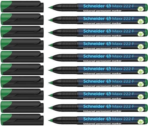 Schneider Maxx 222 F Universal-Marker (permanent, Cap-Off-Ink, nachfüllbar, 0,7 mm) 10er Packung grün von Schneider