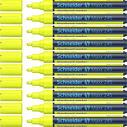 Schneider Maxx 245 Glasboardmarker / Whiteboard Marker (für Glasflächen, trocken abwischbar) 10er Packung gelb von Schneider