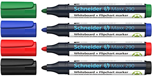 Schneider Maxx 290 Marker (für Whiteboards und Flipcharts, Rundspitze 2-3 mm Strichstärke, rückstandsfrei trocken abwischbar, hohe Qualität, kräftig und farbintensiv) 3 Etuis mit je 4 Farben, sortiert von Schneider