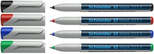 Schneider OHP-Marker 223 non-permanent F, 0,7 mm, feucht abwischbar, 4er Etui, grau von Schneider