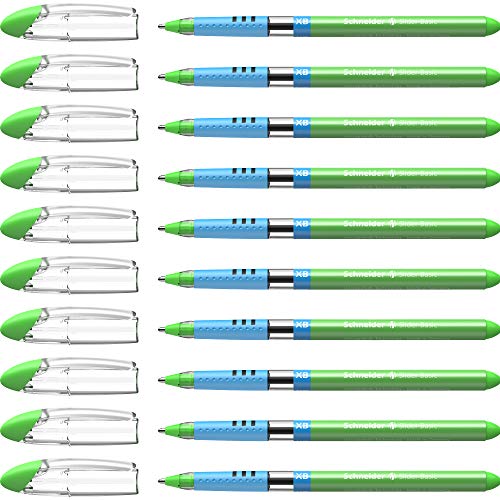 Schneider Slider Basic Kugelschreiber (Kappenmodell mit Soft-Grip-Zone, Strichstärke XB) 10er Pack, hellgrün von Schneider