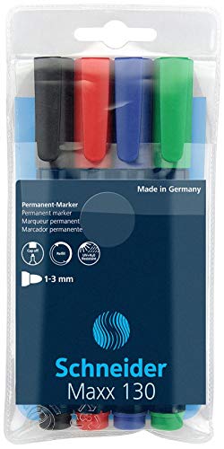 Schneider Schreibgeräte Permanentmarker Maxx 130, nachfüllbar, 1-3 mm, sortiert, 4er Etui von Schneider