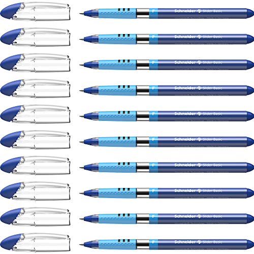 Schneider 151003 Slider Basic Kugelschreiber (Kappenmodell mit Soft-Grip-Zone und der Strichstärke F=Feinstrich) 10er Packung, blau von Schneider