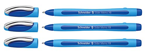 Schneider Slider Memo XB Kugelschreiber (mit Kappe, Strichstärke: XB, Made in Germany) (Blau, 3er) von Schneider