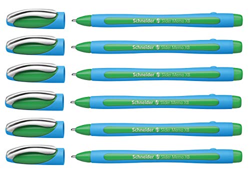 Schneider Slider Memo XB Kugelschreiber (mit Kappe, Strichstärke: XB, Made in Germany) (Grün, 6er) von Schneider
