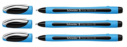 Schneider Slider Memo XB Kugelschreiber (mit Kappe, Strichstärke: XB, Made in Germany) (Schwarz, 3er) von Schneider