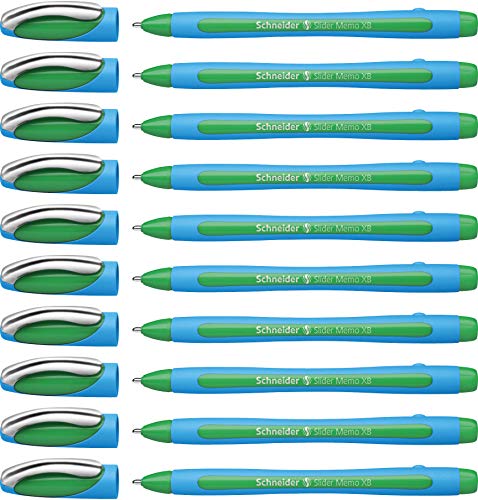 Schneider 150204 Slider Memo XB Kugelschreiber (mit Kappe, Strichstärke: XB) 10er Pack, grün von Schneider