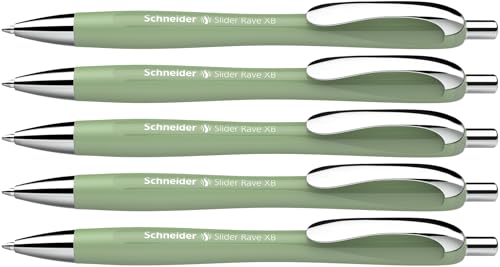 Schneider Slider Rave XB Kugelschreiber (Weiches Schreiben ohne Kratzen für lange Texte in Schule, Uni und Beruf) 5 Stück, organic green, Schreibfarbe: blau von Schneider