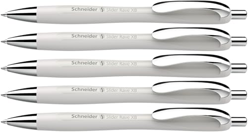 Schneider Slider Rave XB Kugelschreiber (Weiches Schreiben ohne Kratzen für lange Texte in Schule, Uni und Beruf) 5 Stück, silver grey, Schreibfarbe: blau von Schneider