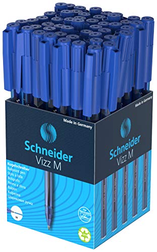 Schneider 102203 Vizz Kugelschreiber (für leichtes und schnelles Schreiben, Schaft in Schreibfarbe, Strichbreite M) 50 Stück, Blau von Schneider