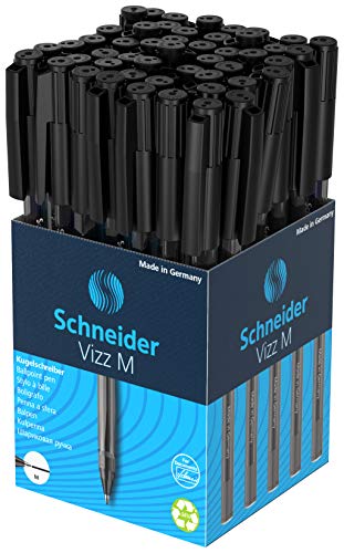 Schneider 102201 Vizz Kugelschreiber (für leichtes und schnelles Schreiben, Schaft in Schreibfarbe, Strichbreite M) 50 Stück, Schwarz von Schneider