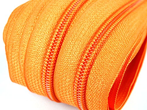 1 m endlos Reißverschluss 5 mm Laufschiene + 2 Zipper Meterware teilbar Farbwahl (orange) von Schnoschi