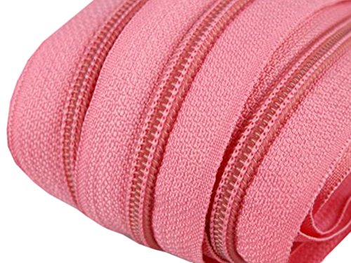 2 m endlos Reißverschluss 5 mm Laufschiene + 5 Zipper Meterware teilbar Farbwahl (rosa) von Schnoschi