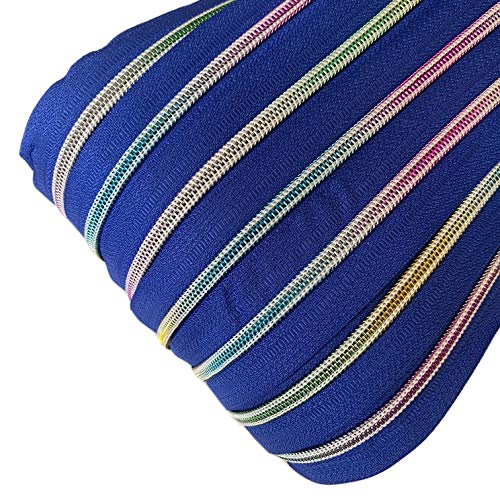 Schnoschi 6 m royalblauer 5mm endlos Reißverschluss mit Regenbogeneffekt 5 mm Laufschiene + 15 Zipper, Spiralreißverschluss von Schnoschi