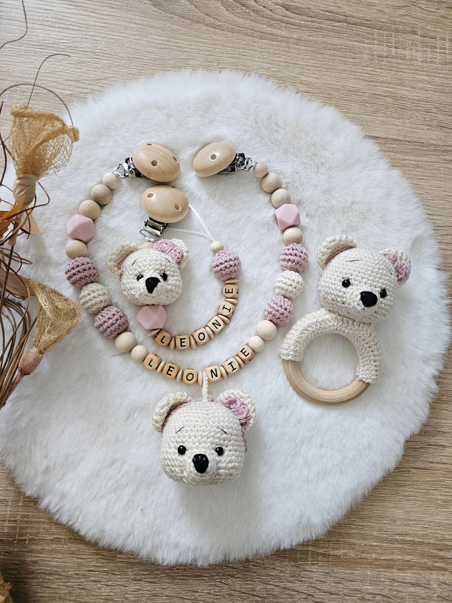 Babygeschenke Set|Personalisierte Schnullerkette|Kinderwagenkette | Greifring |Babyshower Geschenkset Zur Geburt von SchnullerkettenHaSi