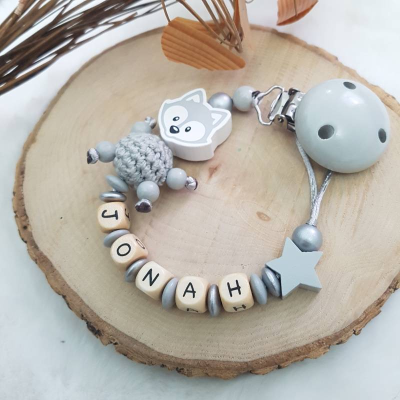 Schnullerkette Fuchs Personalisiert, Schnullerkette Junge, Babygeschenke Zur Geburt von SchnullerkettenHaSi