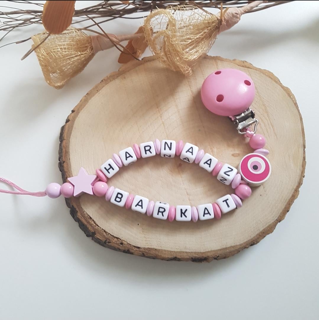 Schnullerkette Mit Doppelnamen, Rosa/Silber, Herz, Geschenk, Babyshower, Nuggikette, Schnullerkette, Kleine Prinzessin, Babygeschenke, Babyshoting von SchnullerkettenHaSi