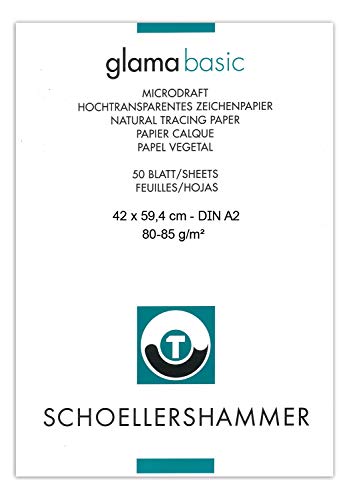 Honsell 25062 - Schoellershammer Glama Microdraft hochtransparentes Zeichenpapier, DIN A2 Block mit 50 Blatt, 80 – 85 g/m², für technische Zeichnungen, Skizzen mit Bleistift, Filzstift, Tusche von Schoellershammer