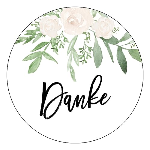 Schokoladenseite 48 x Aufkleber Danke - 40 mm, Design Greenery 171420, Sticker geeignet für Hochzeit Gastgeschenk Taufe Kommunion Geburtstag Feste Geschenke von Schokoladenseite