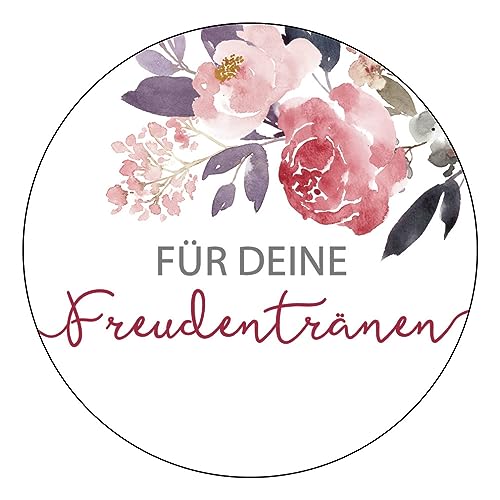 Schokoladenseite 48 x Aufkleber Für deine Freudentränen - 40 mm, Design Flowerpower 172418, Sticker geeignet für Hochzeit Gastgeschenk Taufe Kommunion Geburtstag Feste Geschenke Präsente von Schokoladenseite